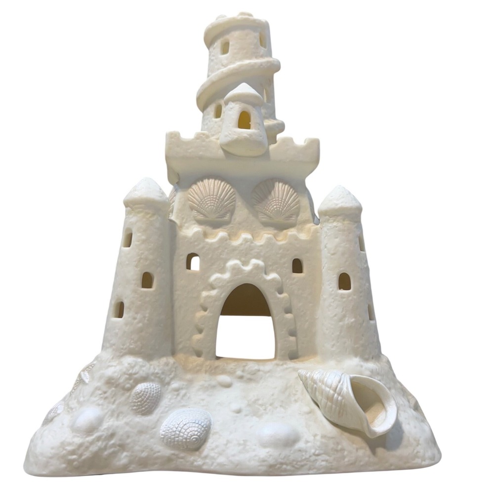 PartyLite Cream Bisque Porcelain Sandcastle 8.5" Tealight Candle Holder P7306